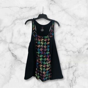 Livi Active by Lane Bryant Plus Size Black Tank with Colorful  Pattern